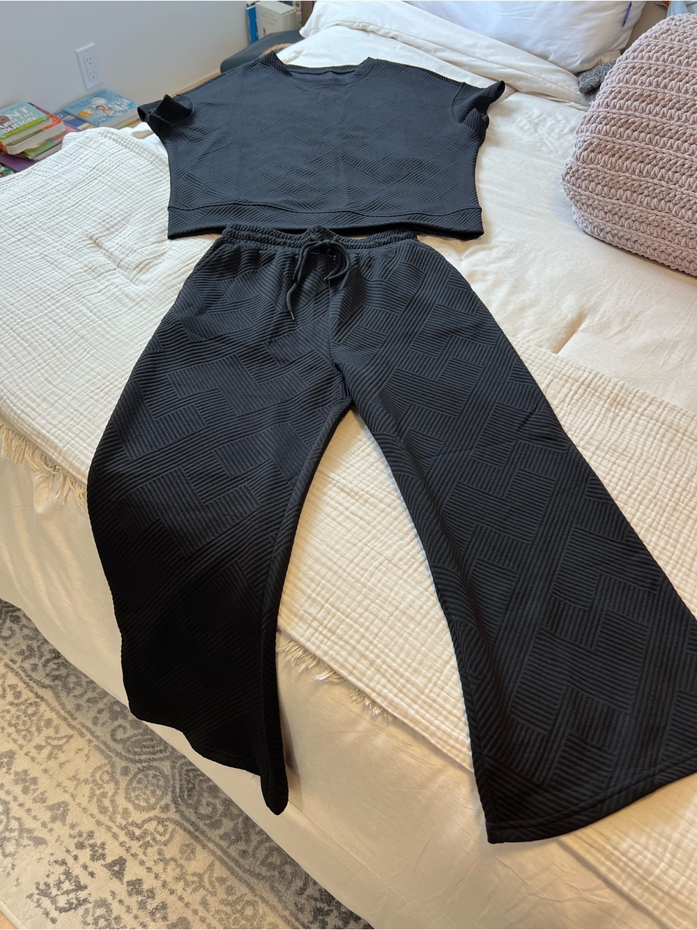 Black Textured Two-Piece Lounge Set